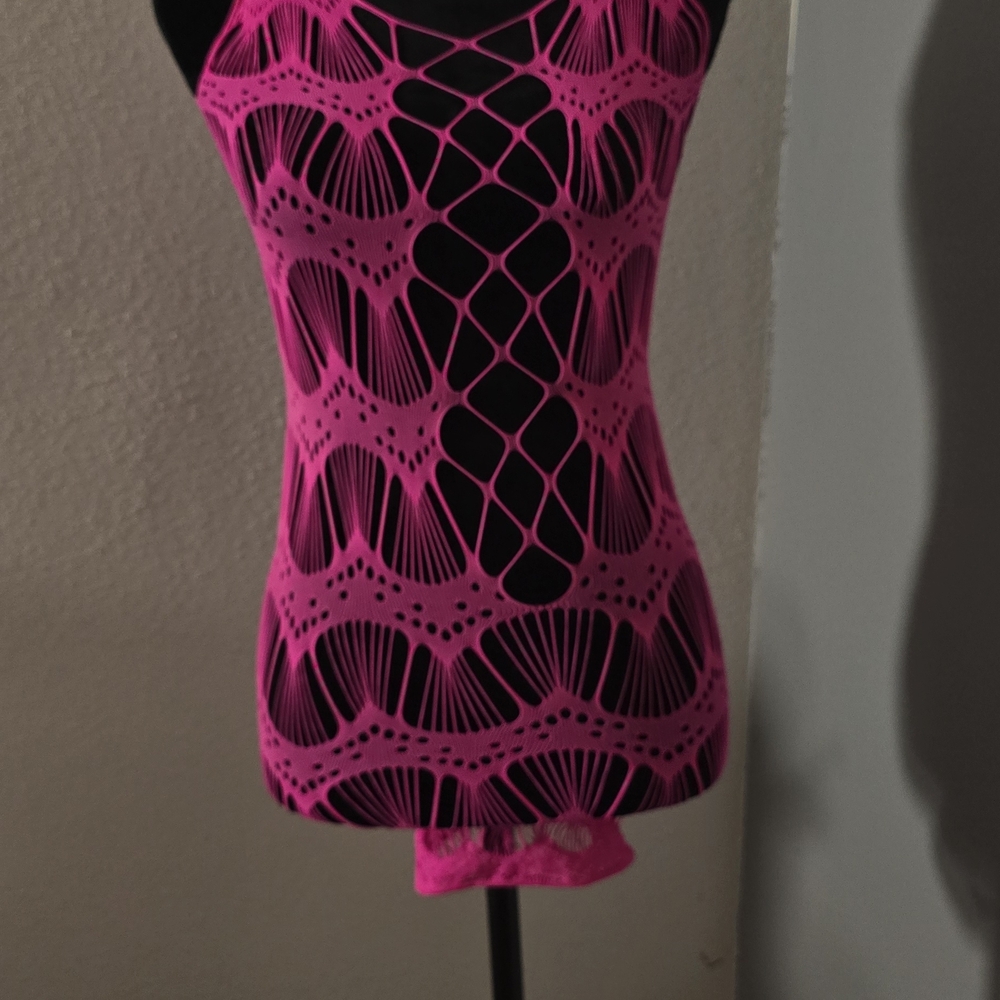 NWOT- Hot Pink Lace-Style Fishnet Chemise